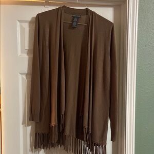 Chelsea & Theodore Brown Open-Front Cardigan with Fringe